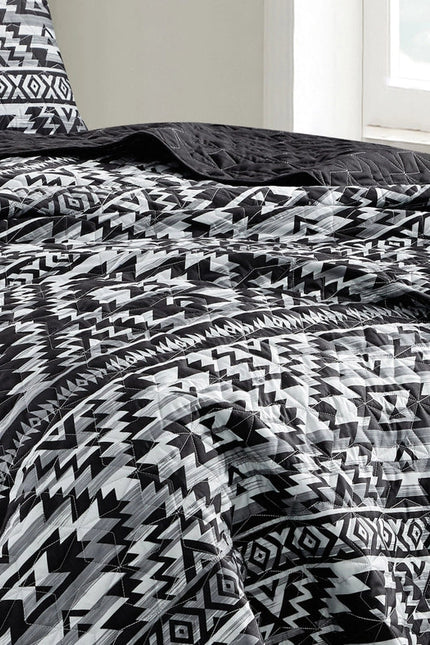 Southwestern Black Aztec Bedspread - 3 Piece Set