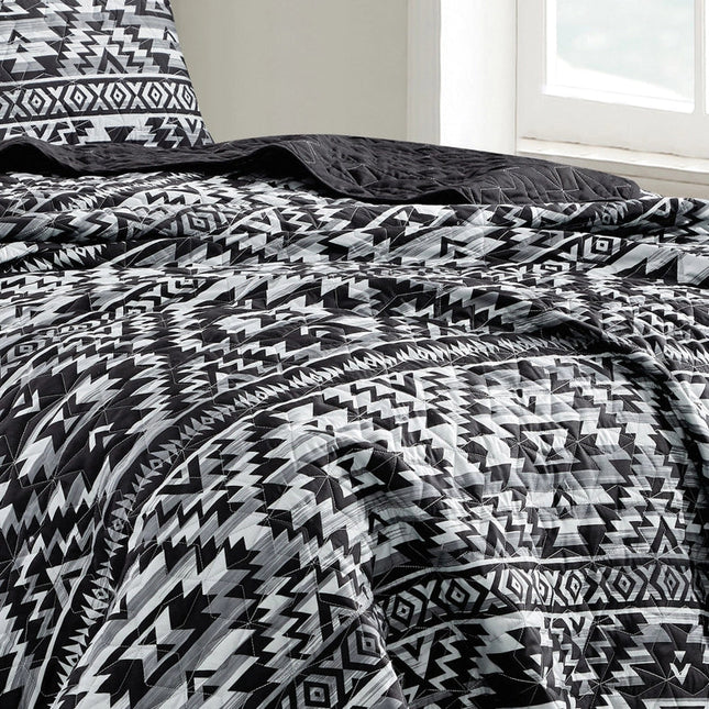 Southwestern Black Aztec Bedspread - 3 Piece Set