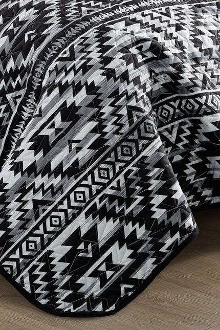 Southwestern Black Aztec Bedspread - 3 Piece Set