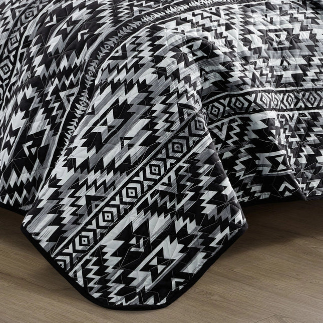 Southwestern Black Aztec Bedspread - 3 Piece Set