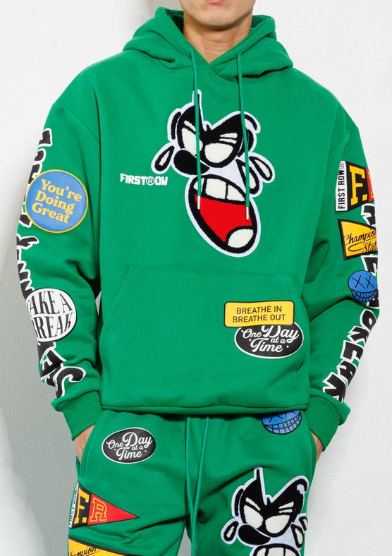 Spring Break Chenile Patch Graphic Hoodie GREEN