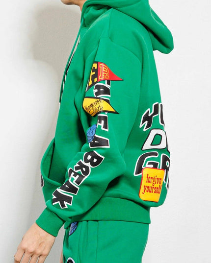 Spring Break Chenile Patch Graphic Hoodie GREEN