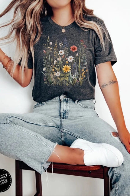 Spring Wildflower Florals Flowers Graphic T-Shirt Base Tee