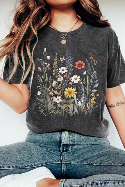 Spring Wildflower Florals Flowers Graphic T-Shirt Base Tee