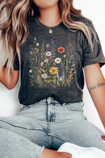 Spring Wildflower Florals Flowers Graphic T-Shirt Base Tee