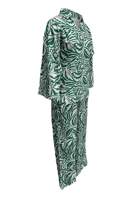 Spring/Summer New Top Wide-Legged Slacks Two-Piece Set Pants Green