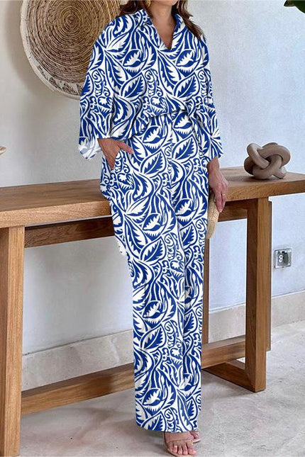 Spring/Summer New Top Wide-Legged Slacks Two-Piece Set Pants darkBlue