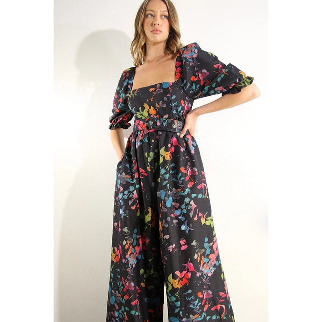 Square Neck Jumpsuit BLACK MULTI-Clothing Jumpsuits-Mulla-Urbanheer