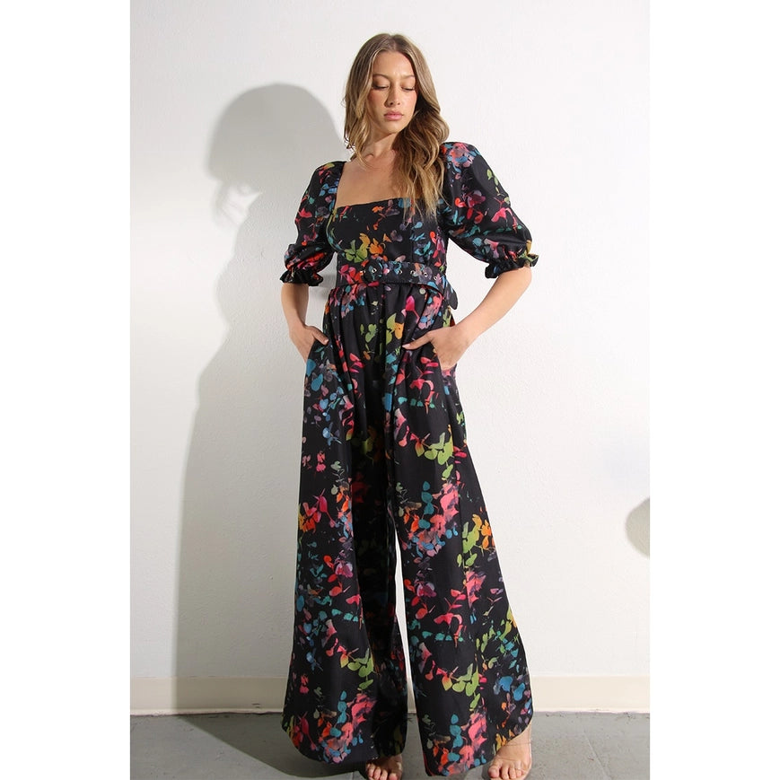 Square Neck Jumpsuit BLACK MULTI-Clothing Jumpsuits-Mulla-Urbanheer