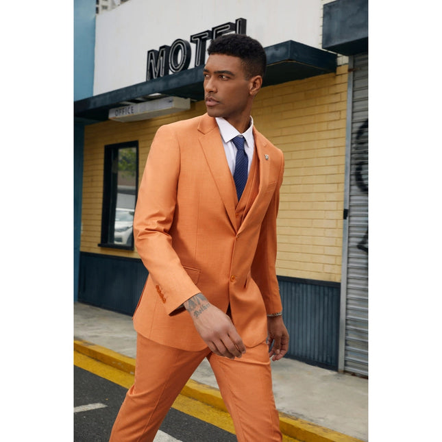 Stacy Adams Solid Double Layer Vested 3pc Mens Suit, Orange