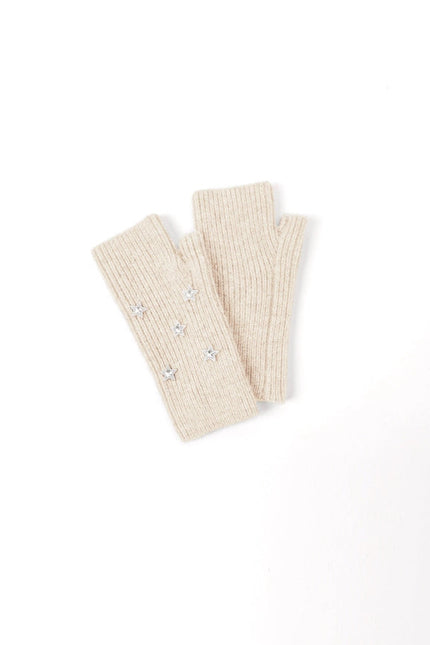 Star Embellished Angora Mittens Beige