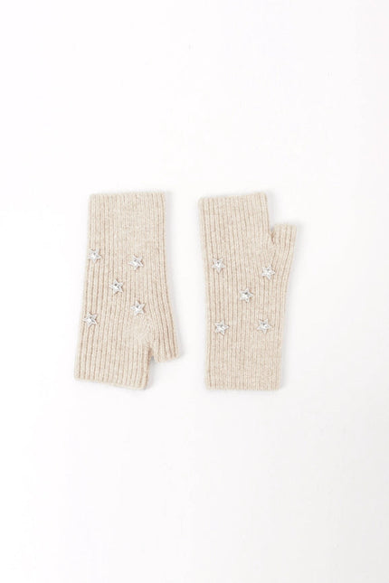 Star Embellished Angora Mittens Beige