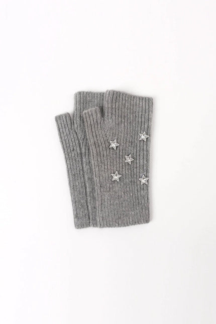 Star Embellished Angora Mittens Grey