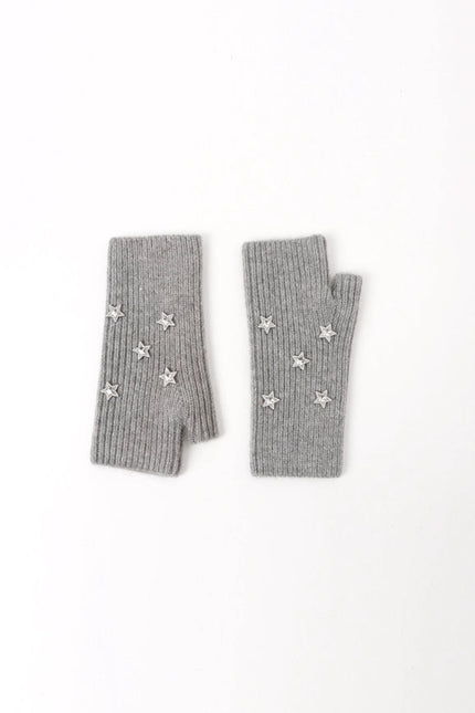 Star Embellished Angora Mittens Grey