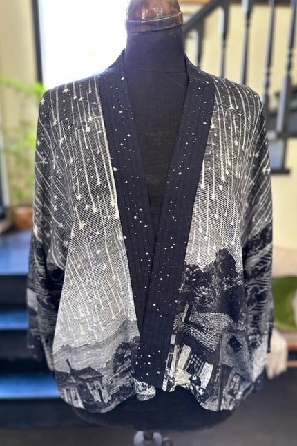 Stargazer Cropped Bamboo Kimono Cardigan With Falling Stars