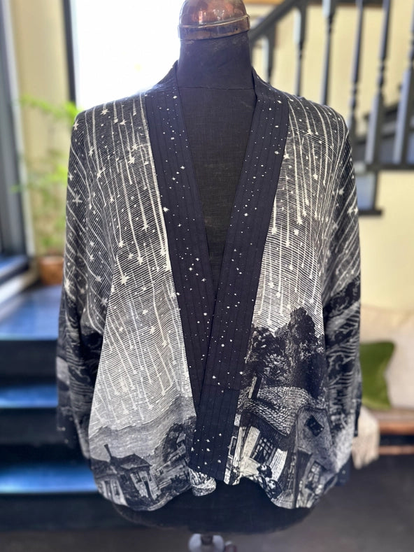 Stargazer Cropped Bamboo Kimono Cardigan With Falling Stars