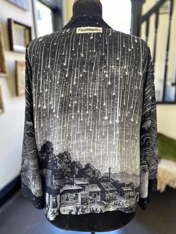 Stargazer Cropped Bamboo Kimono Cardigan With Falling Stars