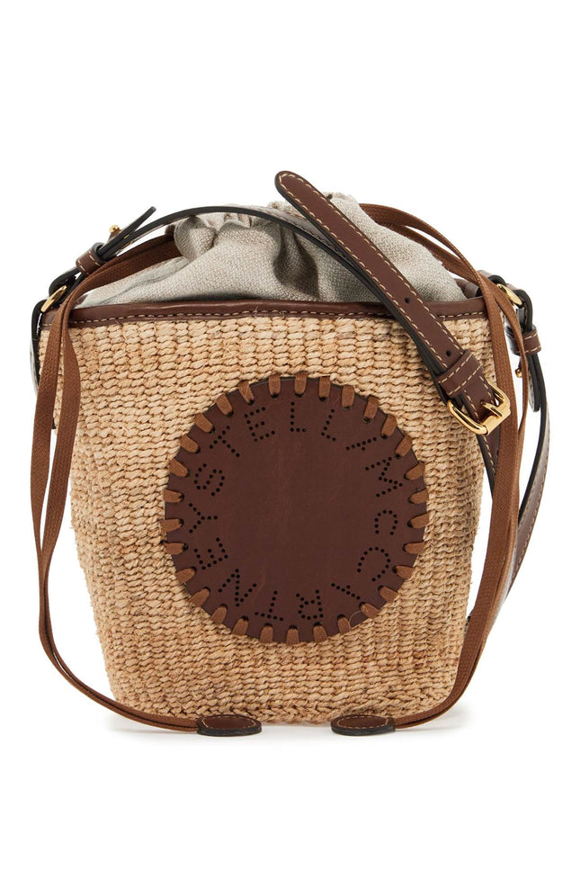 Stella McCartney raffia shoulder bag with logo. - Beige