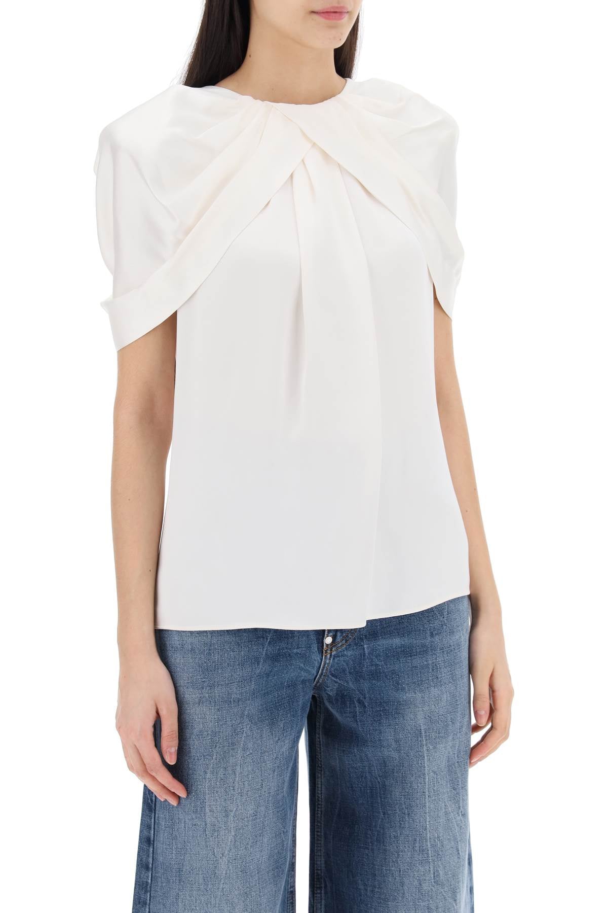 Stella mccartney satin blouse with petal sleeves-women > clothing > shirts and blouses > blouses-Stella McCartney-Urbanheer