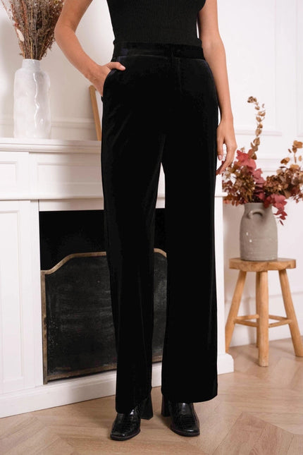 Straight Cut Velvet Pants Black