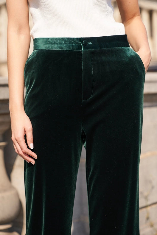 Straight Cut Velvet Pants Bottle Green