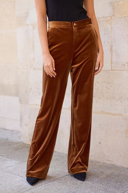 Straight Cut Velvet Pants Camel