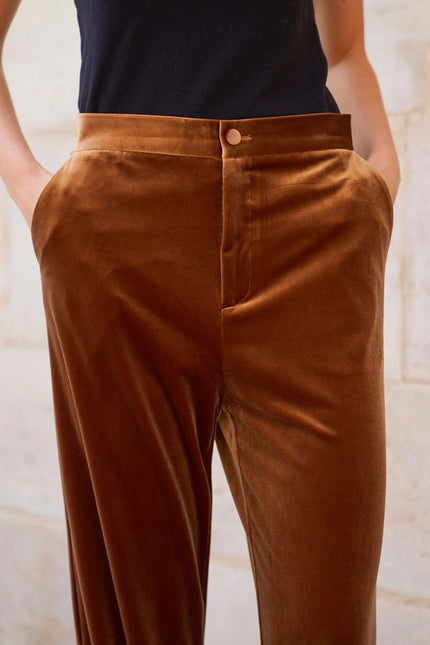 Straight Cut Velvet Pants Camel