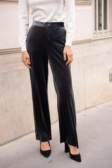 Straight Cut Velvet Pants Dark Grey