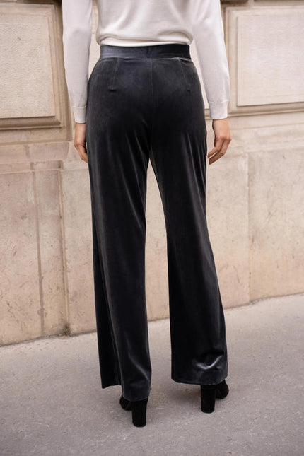 Straight Cut Velvet Pants Dark Grey