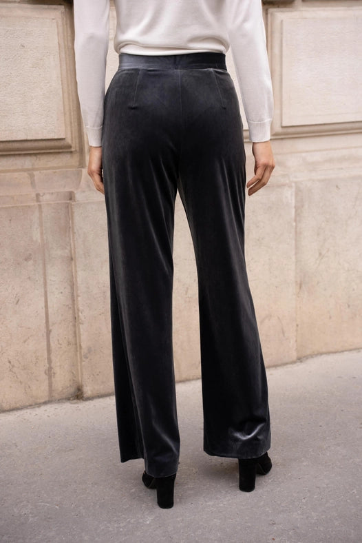 Straight Cut Velvet Pants Dark Grey