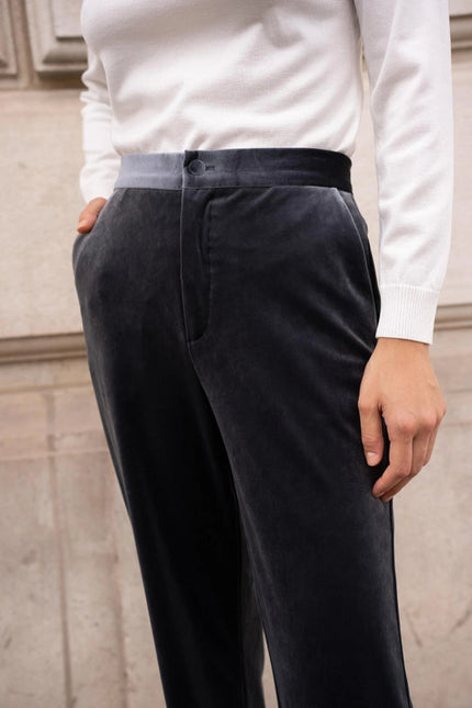 Straight Cut Velvet Pants Dark Grey