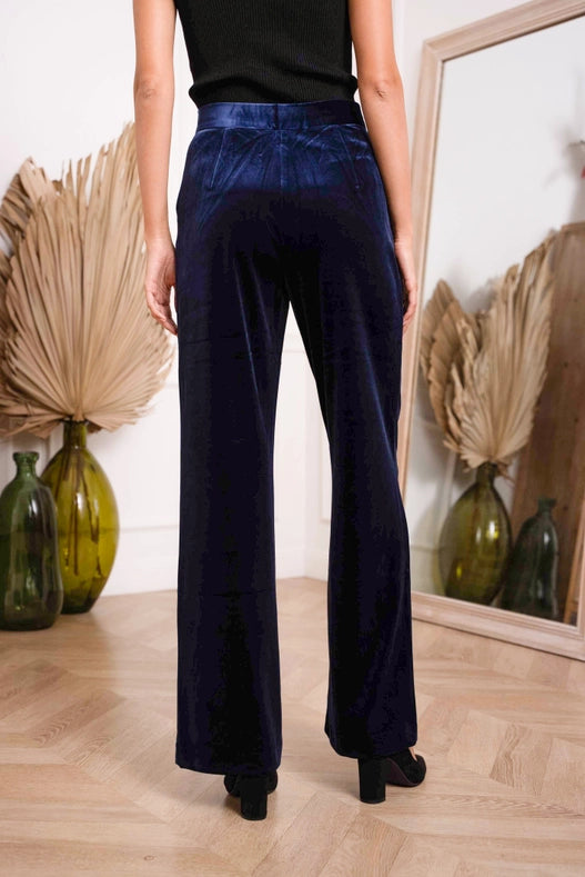 Straight Cut Velvet Pants Navy Blue