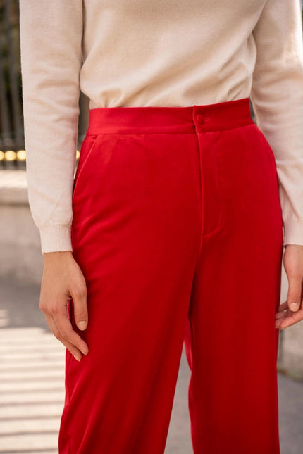 Straight Cut Velvet Pants Red