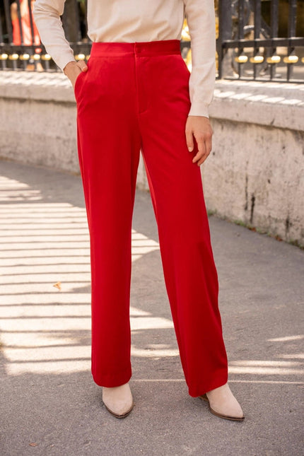 Straight Cut Velvet Pants Red