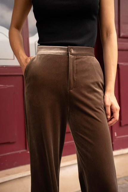 Straight Cut Velvet Pants Taupe