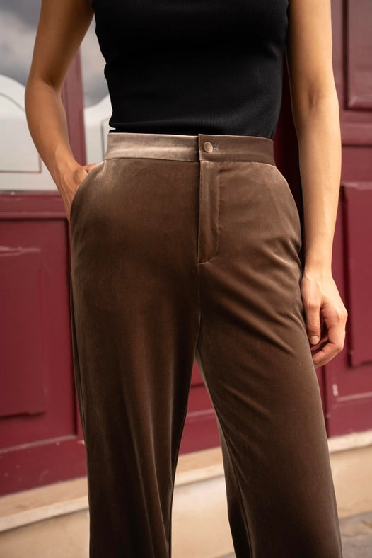 Straight Cut Velvet Pants Taupe