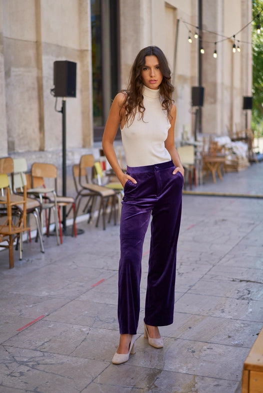 Straight Cut Velvet Pants Violet