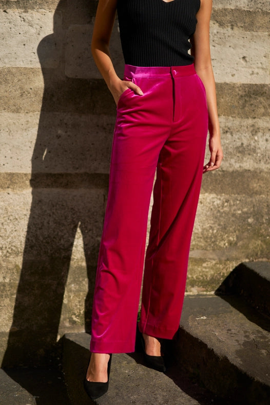 Straight Cut Velvet Pants fuchsia