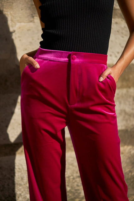 Straight Cut Velvet Pants fuchsia