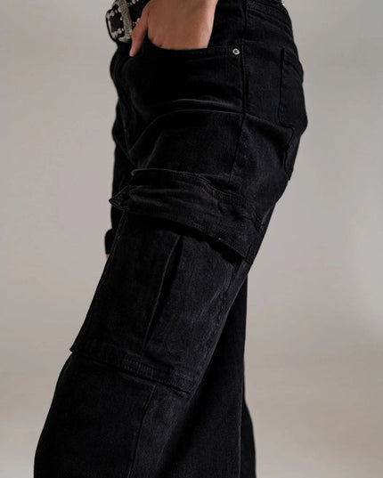 Straight Leg Cargo Jeans In Black