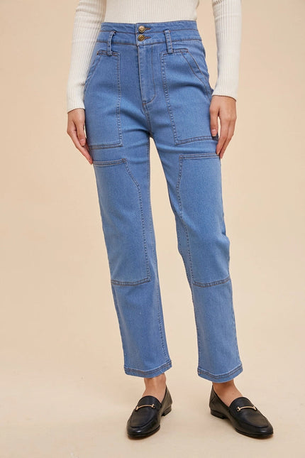 Straight Leg Denim Cargo With Contrasted Stitching