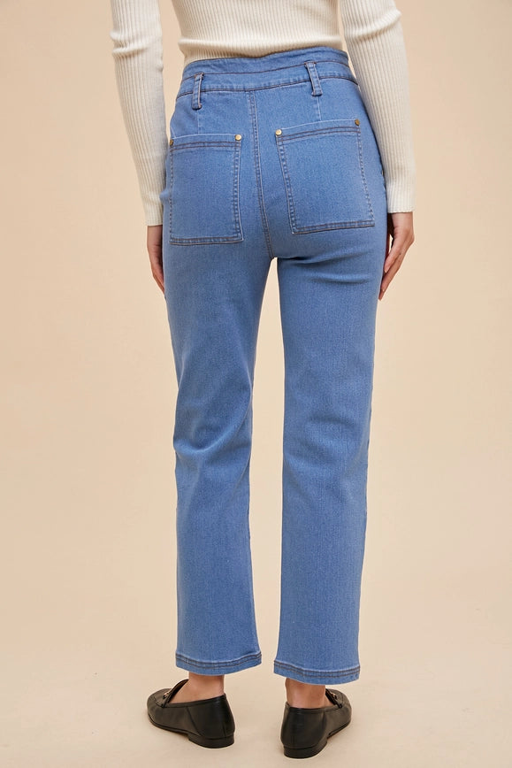 Straight Leg Denim Cargo With Contrasted Stitching