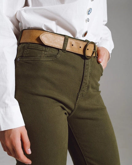 Straight Leg Jeans With Cropped Hem In Dark Green