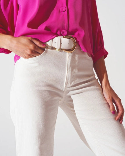 Straight Leg Jeans With Cropped Hem In White