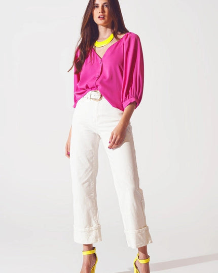 Straight Leg Jeans With Cropped Hem In White