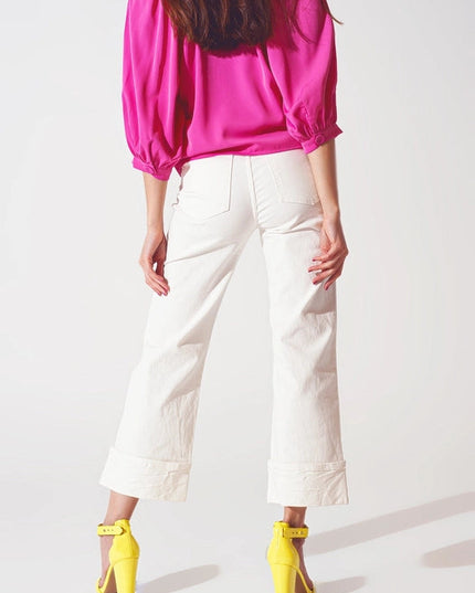 Straight Leg Jeans With Cropped Hem In White