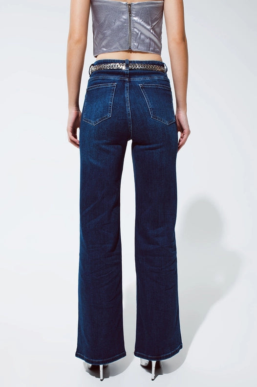 Straight Leg Jeans With Strass Detail In Blue