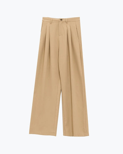 Straight Leg Trousers With Side Pockets And Darts In Beige