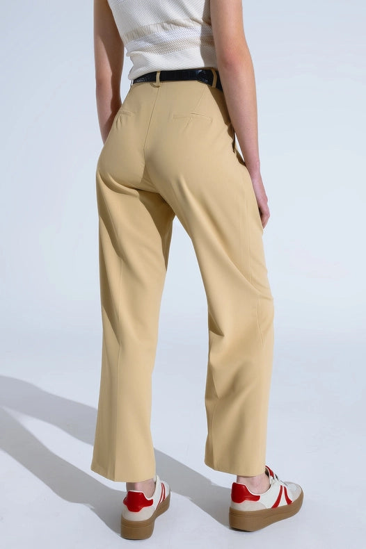 Straight Leg Trousers With Side Pockets And Darts In Beige