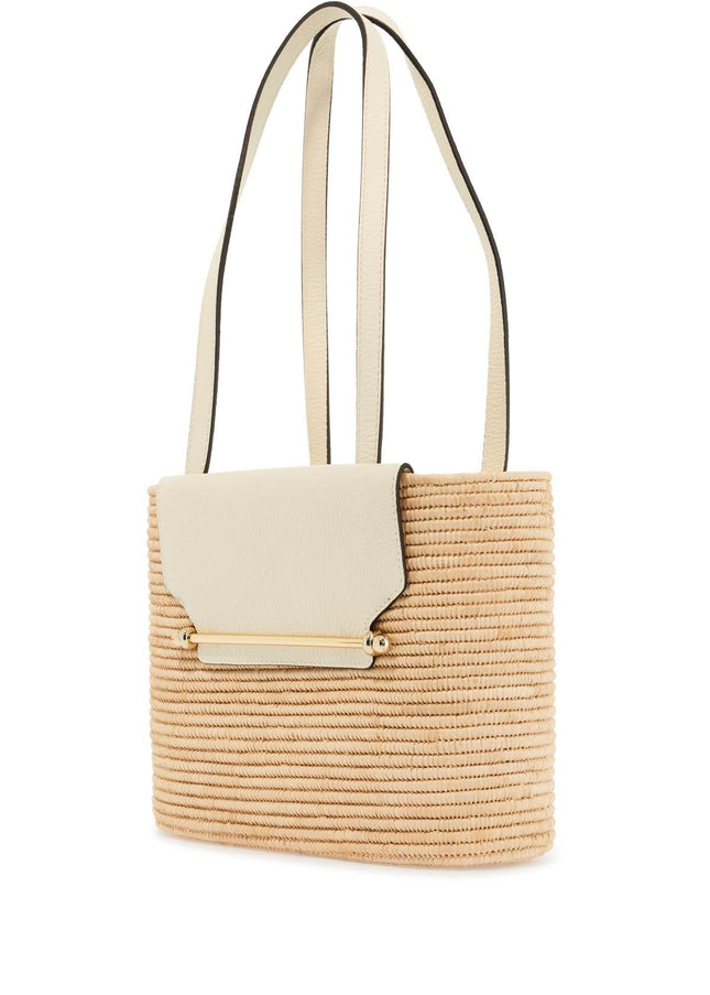 Strathberry large vanilla raffia basket bag with leather finishes